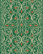 Emerald Green Cream Orange Floral Scroll Rug