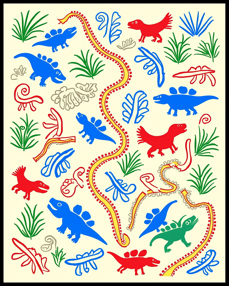 Playful Dinosaur Nature Pattern Rug