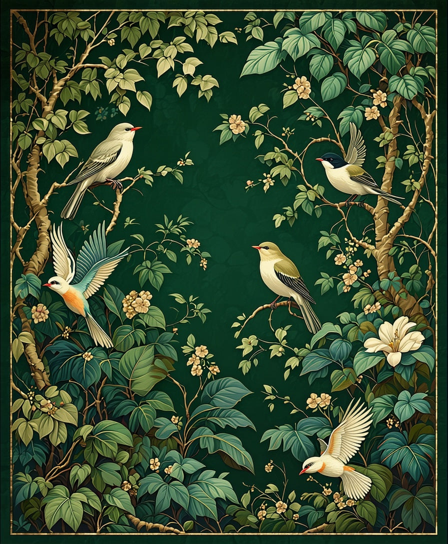 Vintage Birds and Botanical Garden Pattern Rug