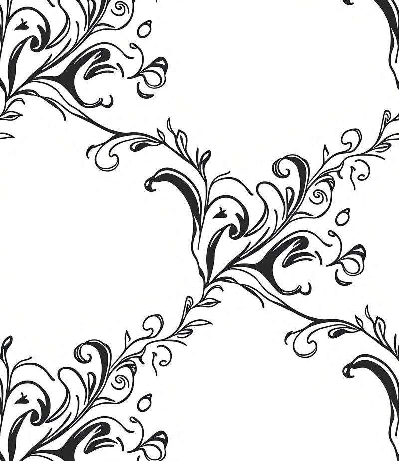 Black White Floral Swirl Design Rug