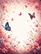 Pink Floral Butterflies Garden Scene Rug