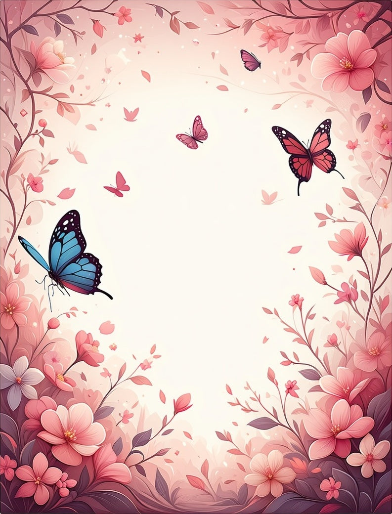 Pink Floral Butterflies Garden Scene Rug