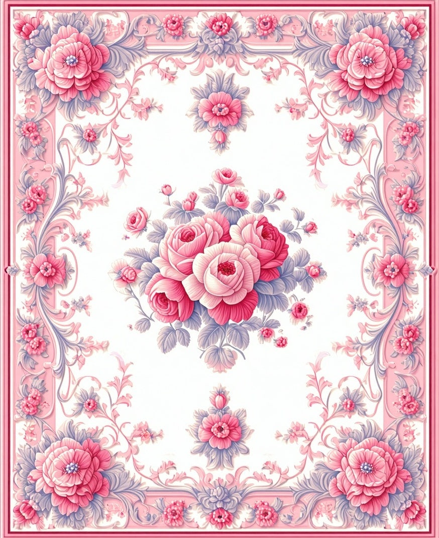 Pastel Pink Floral Scrollwork Rug