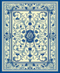 Blue and Cream Floral Vine Pattern Rug