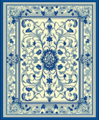 Blue and Cream Floral Vine Pattern Rug