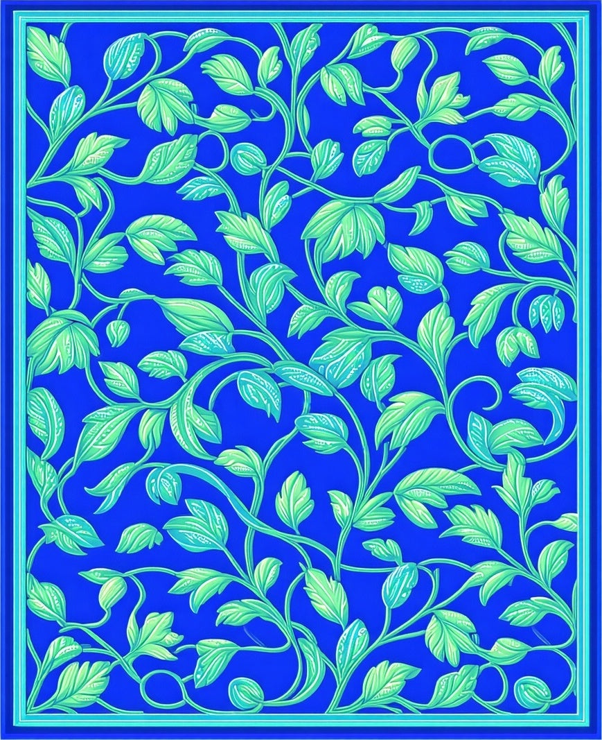 Blue Floral Vine Patterned Accents Rug