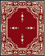 Crimson Ivory Ornate Scroll Border Rug