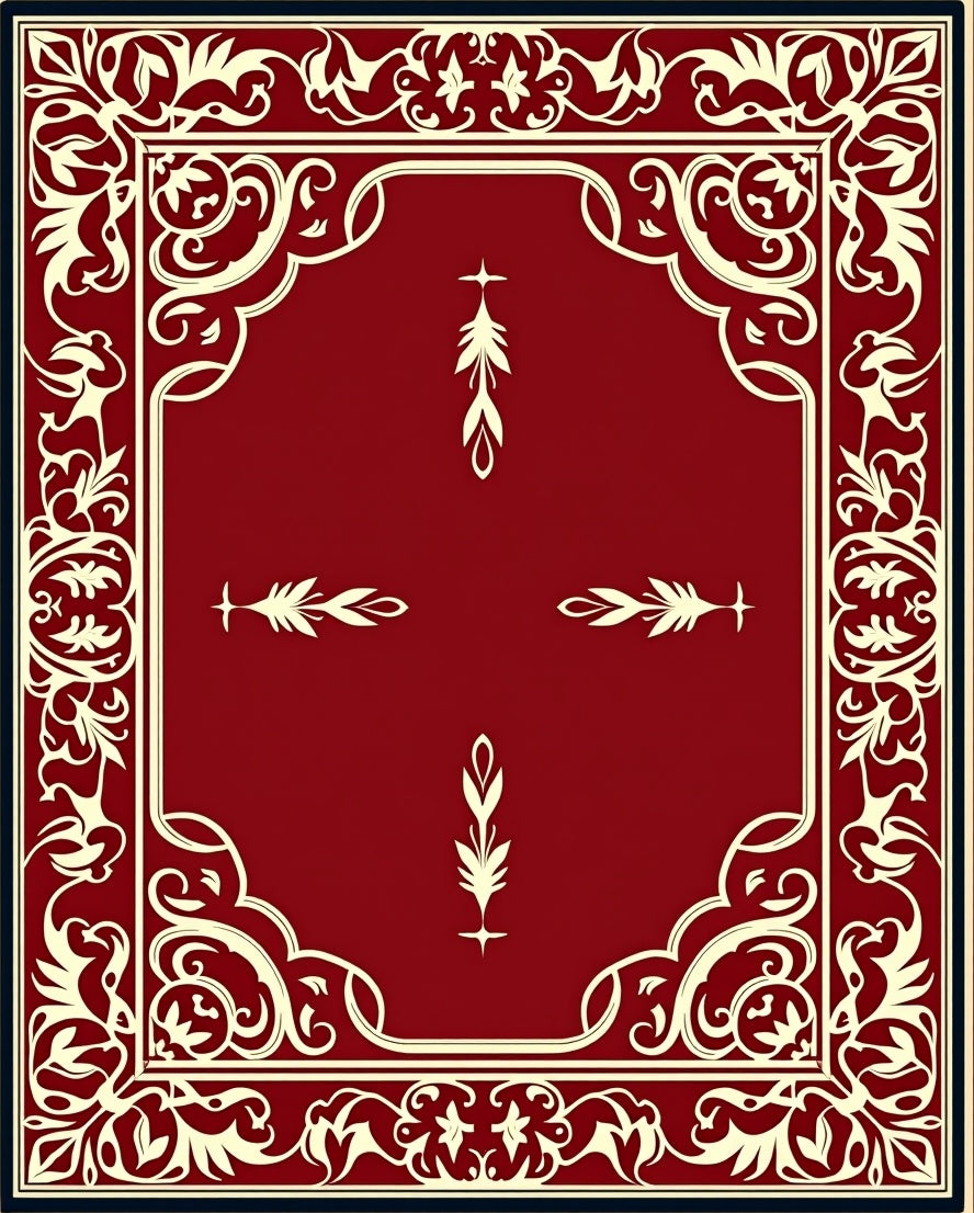 Crimson Ivory Ornate Scroll Border Rug