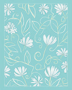 Aqua Floral Swirl Line Art Rug