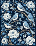 Elegant Blue Birds White Peony Pattern Rug