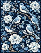 Elegant Blue Birds White Peony Pattern Rug
