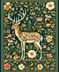 Majestic Deer Floral Meadow Pattern Rug
