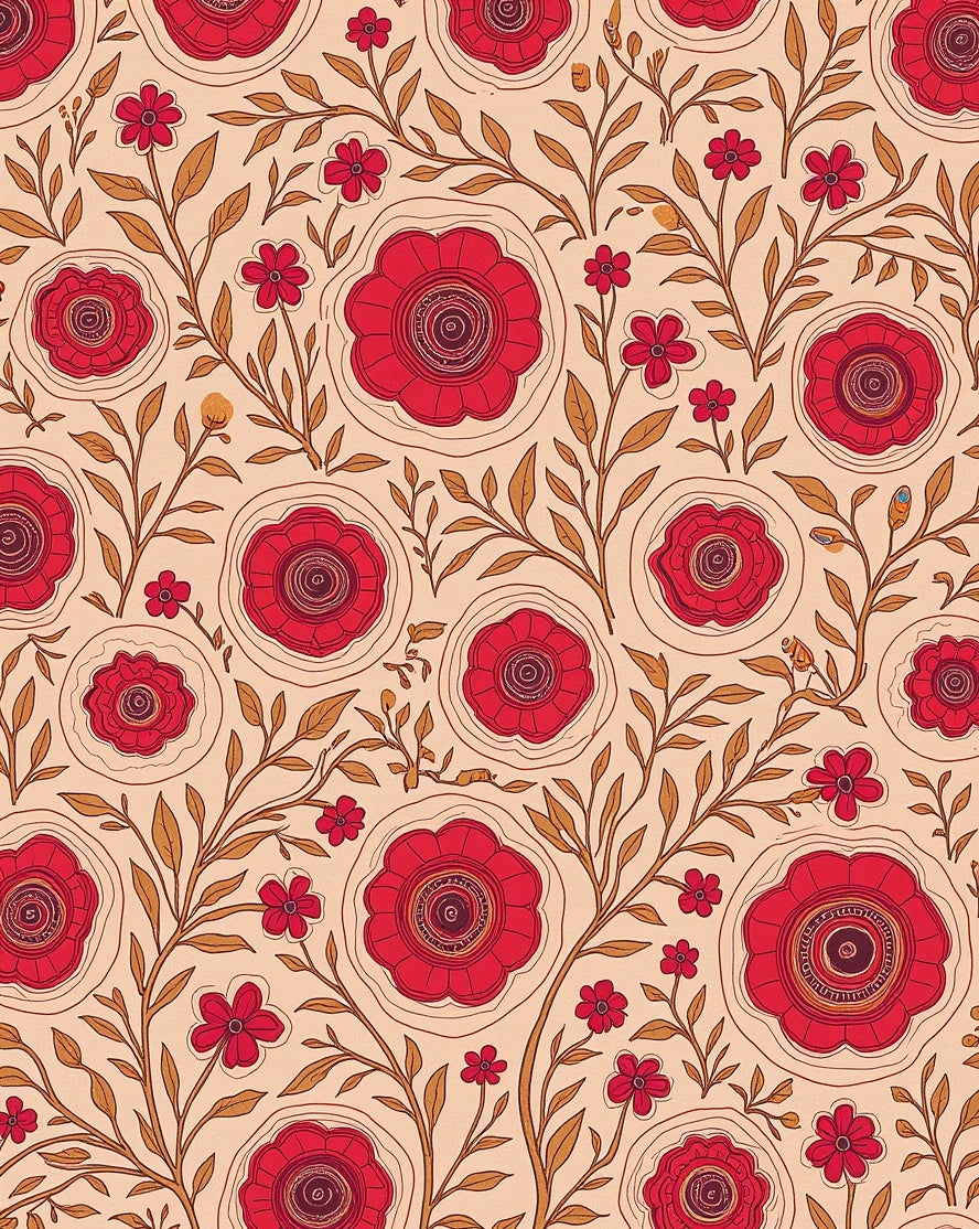 Red Floral Vine Artful Design Rug