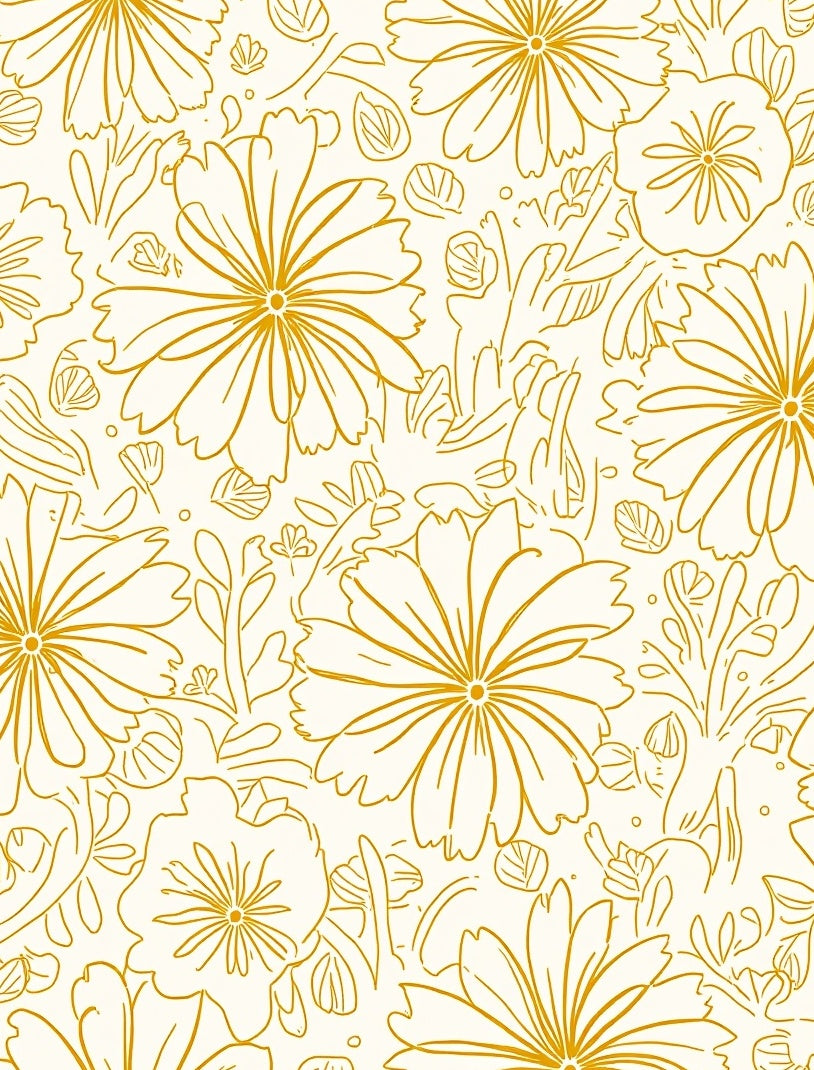 Golden Outline Floral Pattern Rug