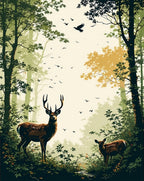 Forest Woodland Scene With Deer Flock Rug