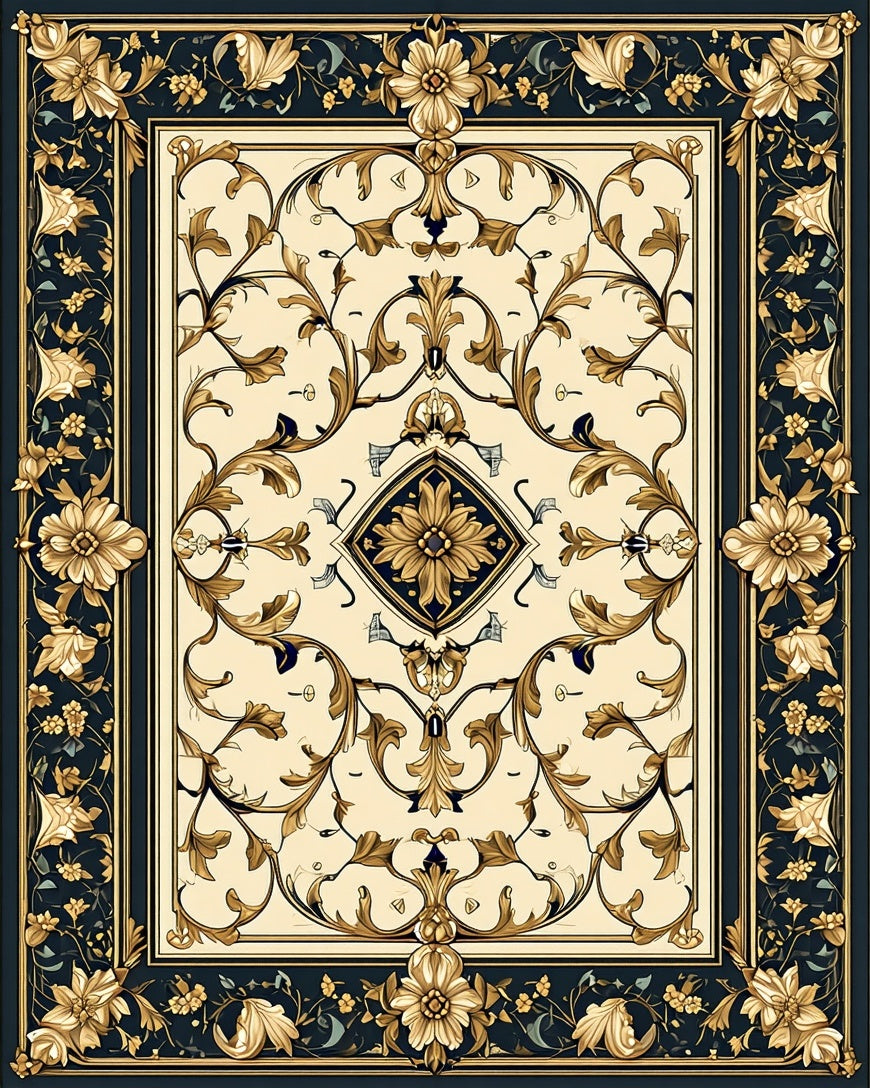 Ornate Floral Cream and Gold Rug