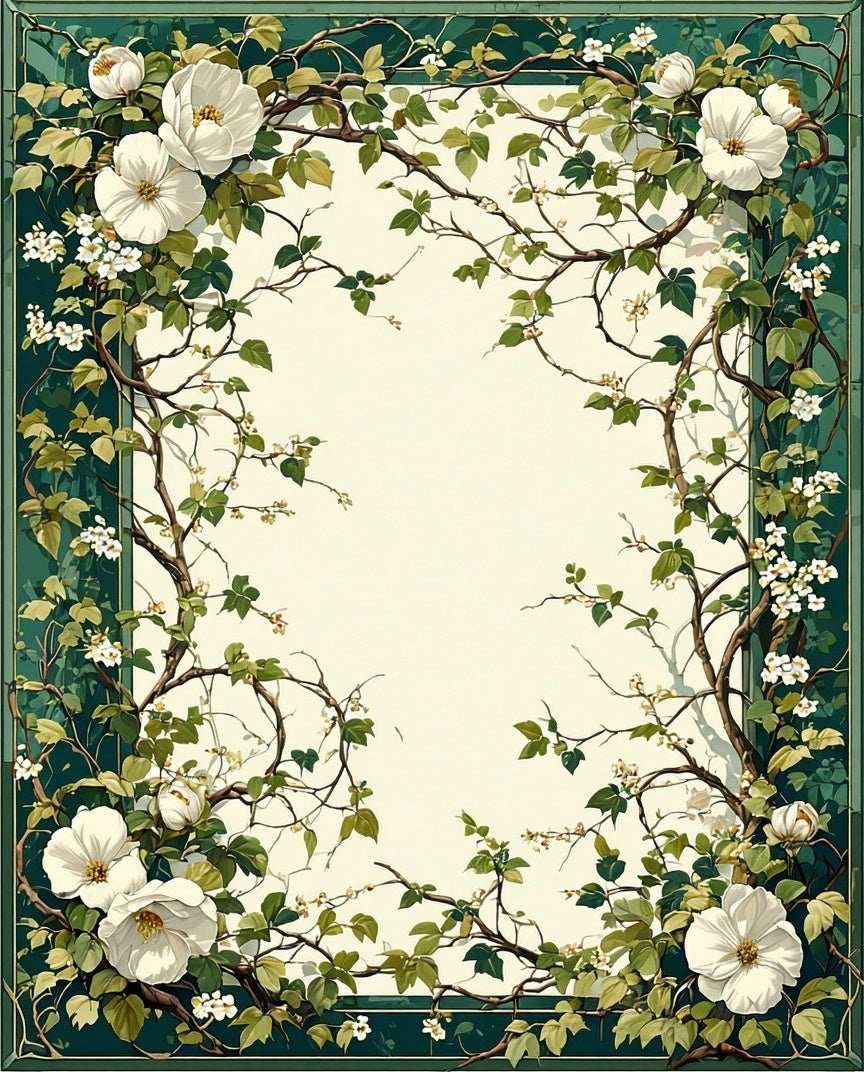 Elegant Green Floral Vine Design Rug