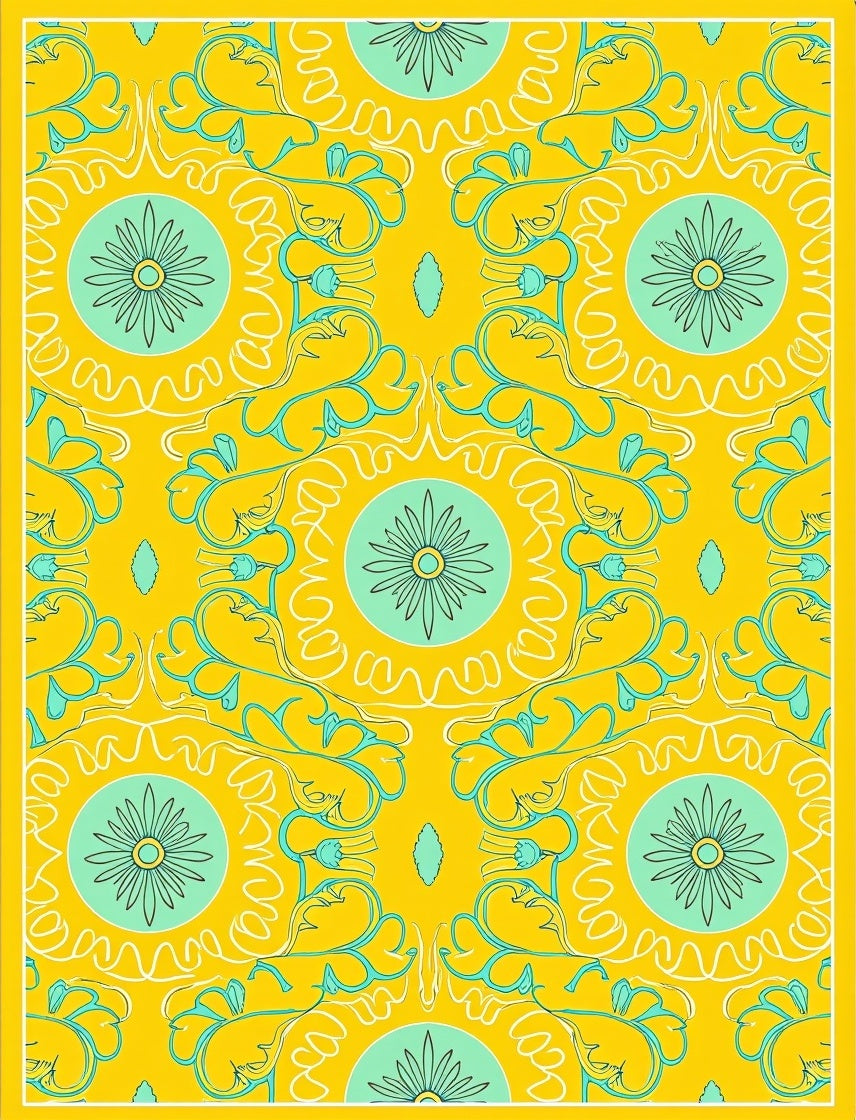 Sunny Yellow Teal Floral Pattern Rug