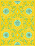 Sunny Yellow Teal Floral Pattern Rug