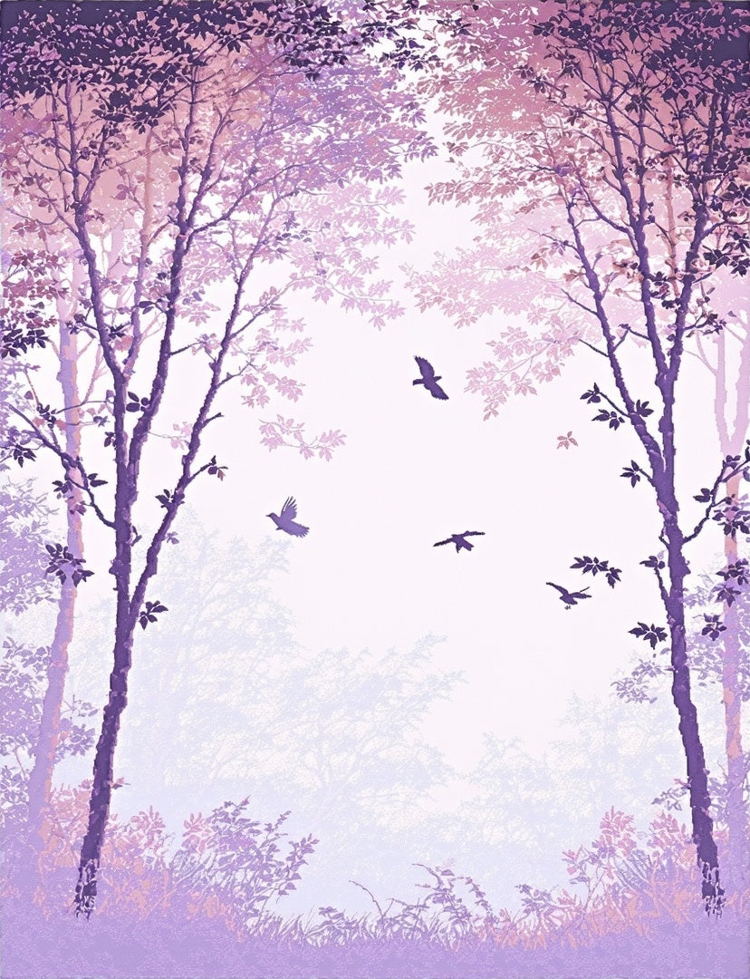 Forest Canopy Purple Bird Scenic Rug