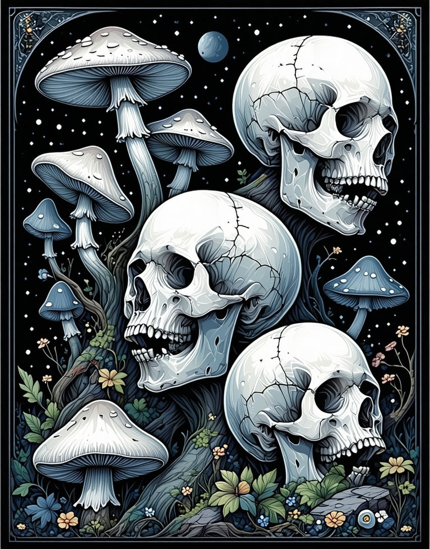 Whimsical Skull Mushroom Forest Rug