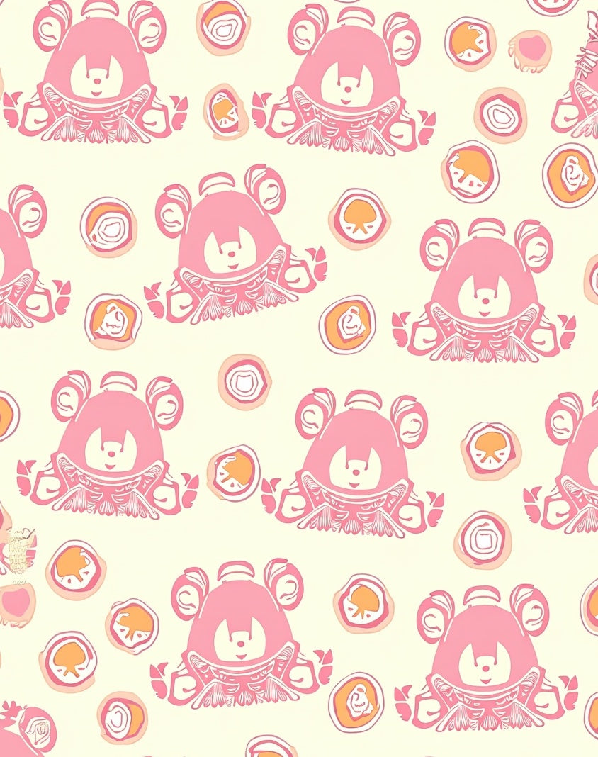 Whimsical Pink Bear Pattern Rug