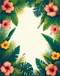 Tropical Hibiscus Palm Leaf Design Rug