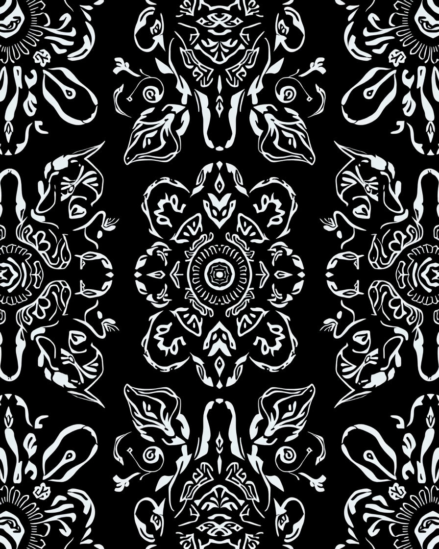 Intricate Floral Mandala Pattern Black White Rug