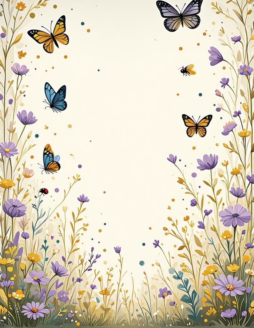 Whimsical Butterflies 2 Flowers Meadow Design Rug