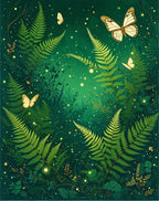Enchanted Forest Fern Butterfly Scene Rug