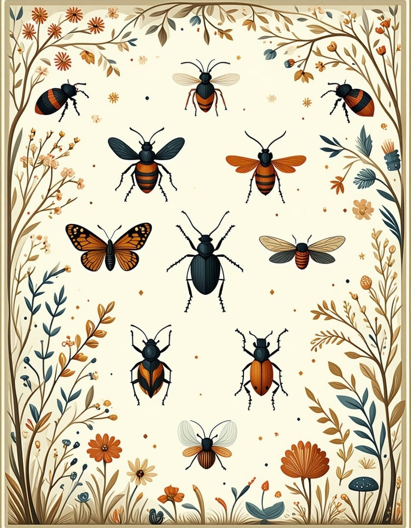 Insect Botanical Whimsical Nature Design Rug