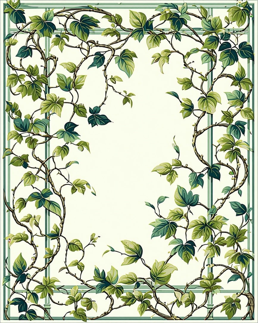 Vine and Leaf Botanical Framed Design Rug
