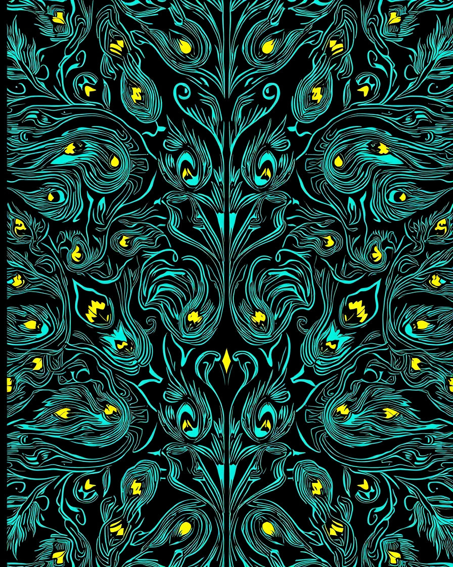 Teal Feathered Floral Pattern Rug