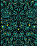 Teal Feathered Floral Pattern Rug