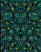 Teal Feathered Floral Pattern Rug