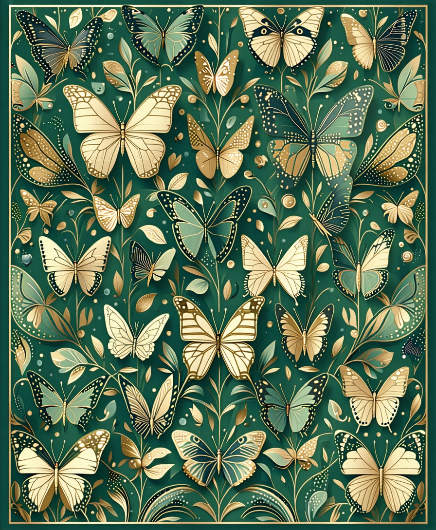 Emerald Golden Butterfly Garden Pattern Rug