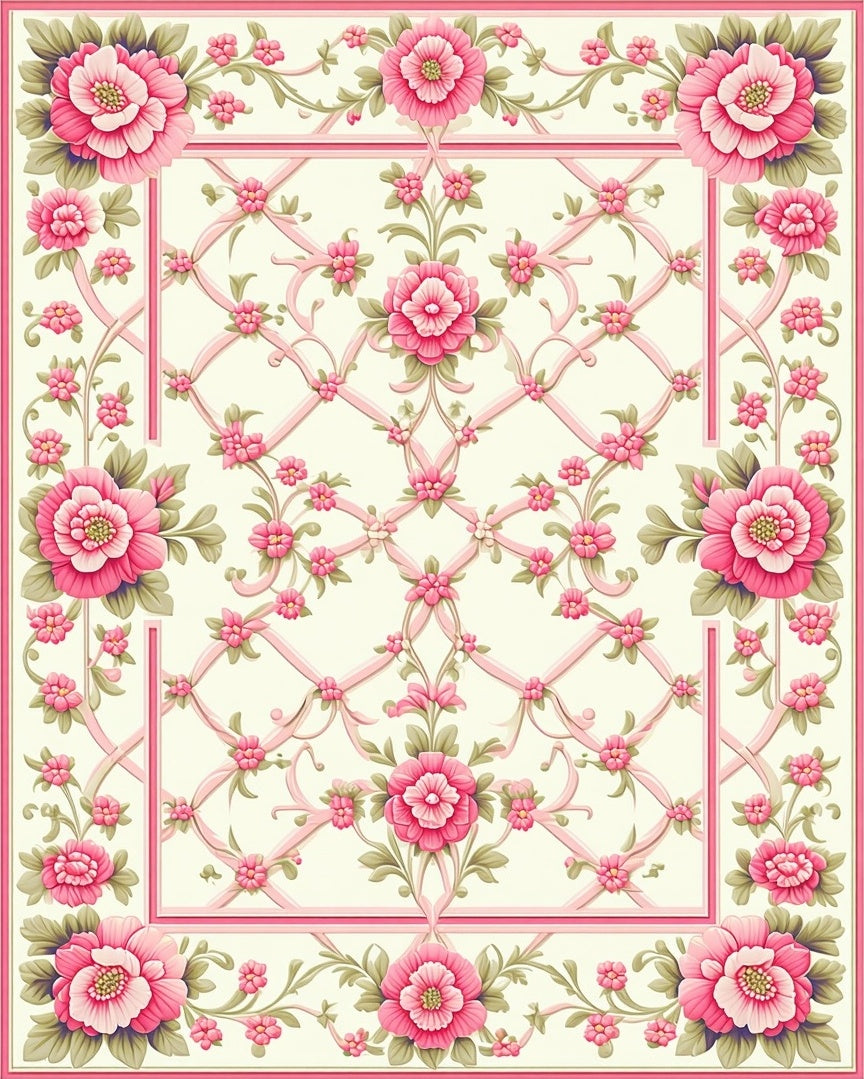 Pink Floral Ribbon Lattice Rug
