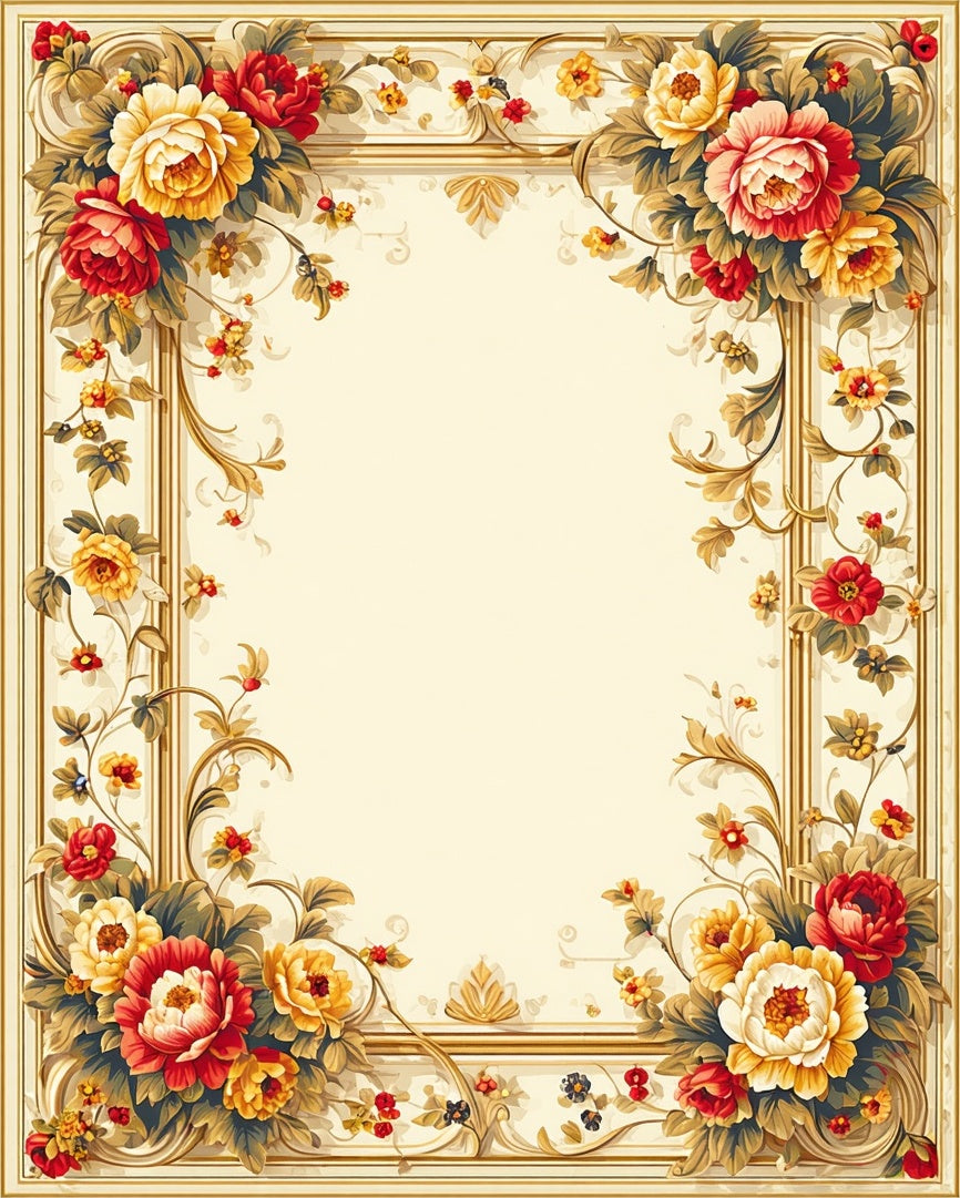 Ornate Floral Scrollwork With Romantic Blooms Rug