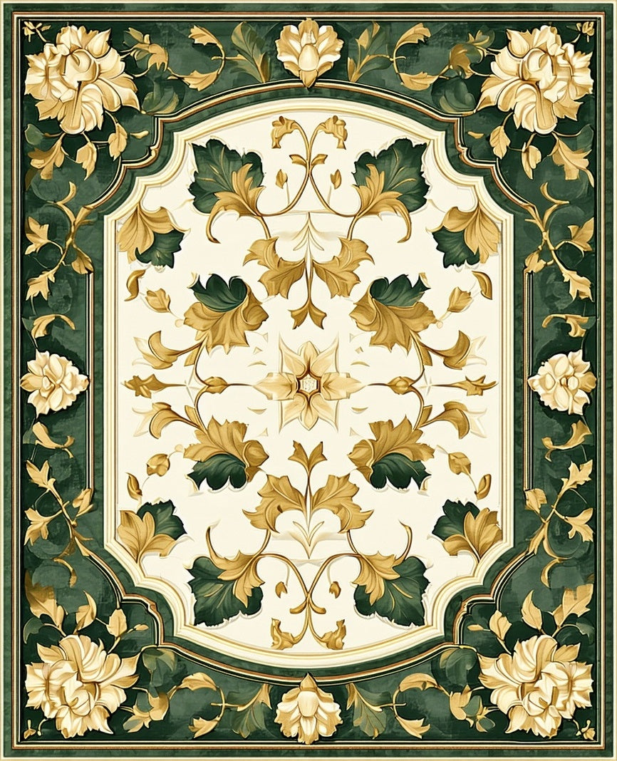 Elegant Floral Border Design Rug