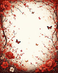 Red Floral Branches Butterflies Rug