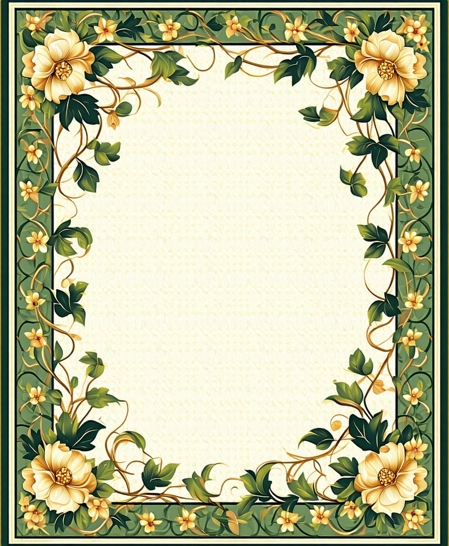 Ornate Floral Vine Border Design Rug