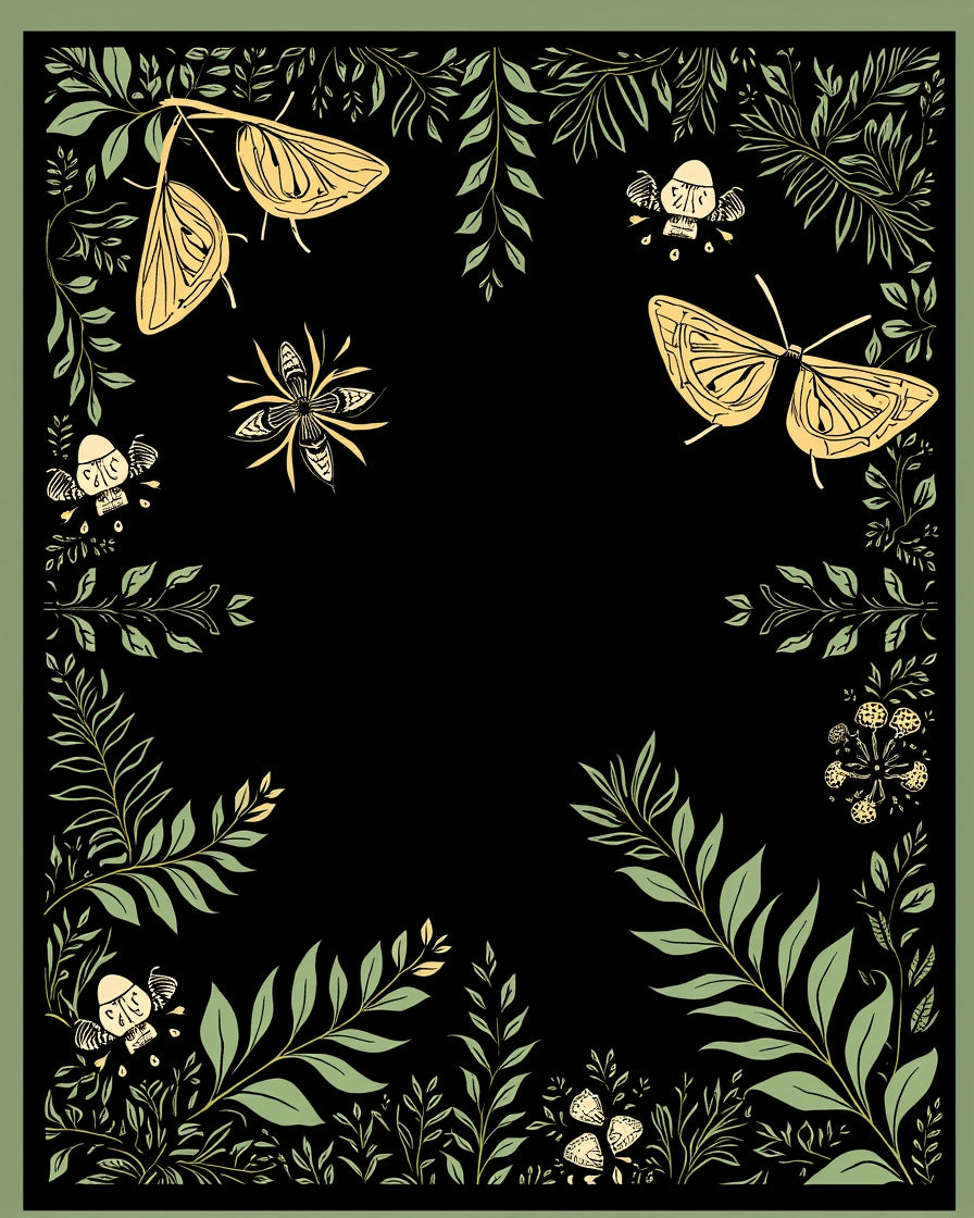 Golden Insect And Leafy Vine Design Rug