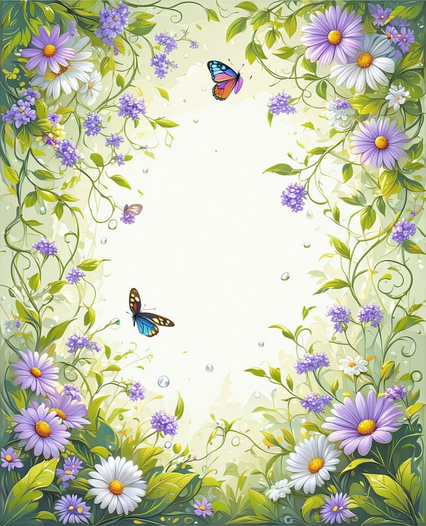 Whimsical Floral Butterfly Garden Design Rug