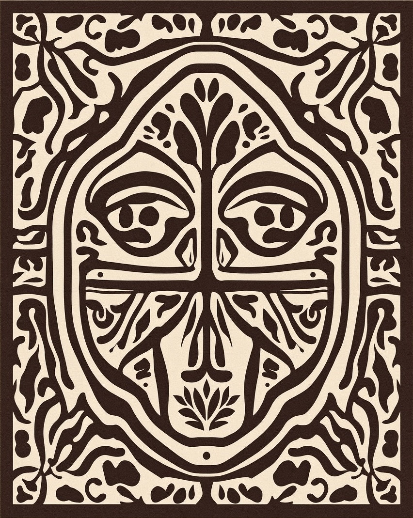 Bold Tribal Style Face Pattern Rug