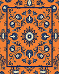 Orange Navy Floral Medallion Bordered Rug