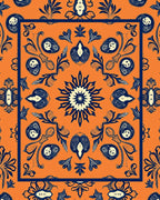 Orange Navy Floral Medallion Bordered Rug