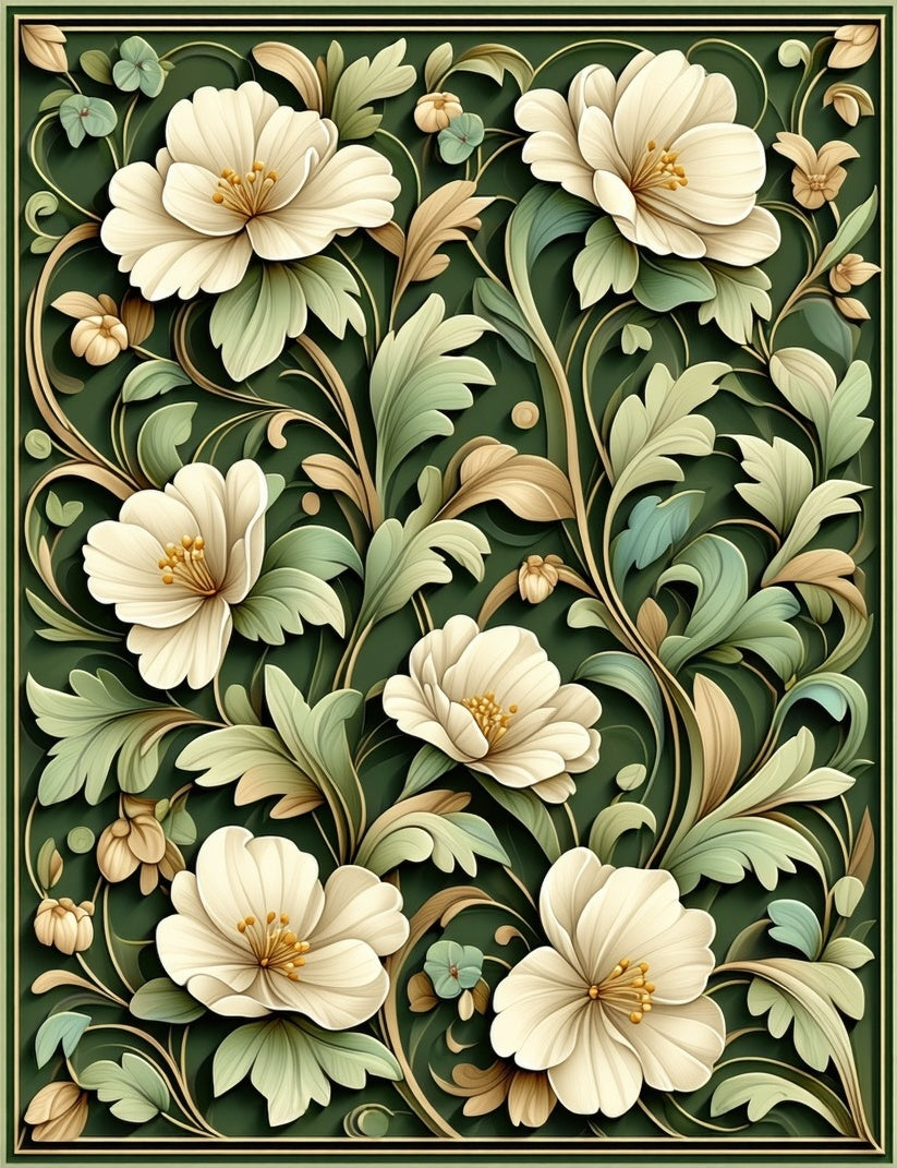 Elegant Off White Floral Vine Pattern Rug
