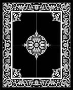 Ornate Floral Scrollwork Black White Rug