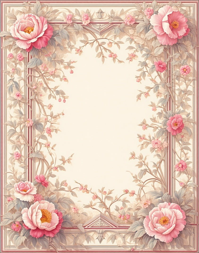 Soft Pink Beige Floral Frame Rug