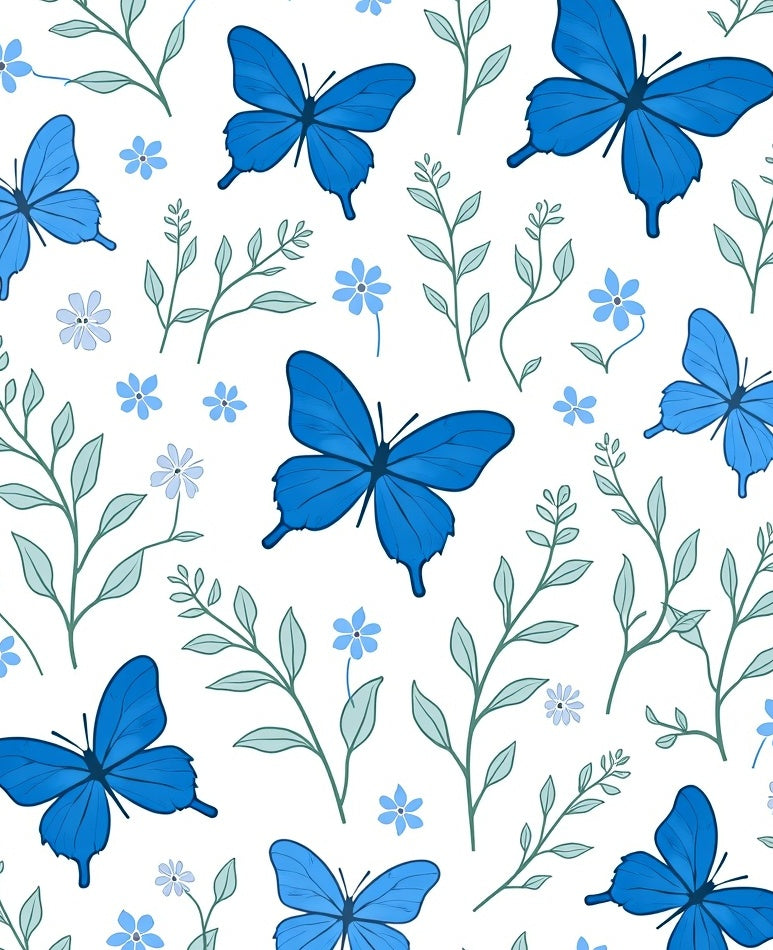 Blue Butterfly And Floral Branches Rug